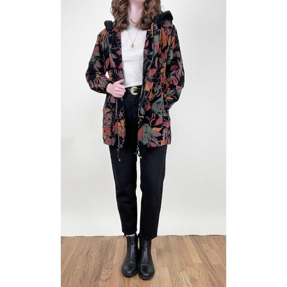 Vintage Floral Print Jacket Coat Parka Oversized Utility Eclectic Fall Winter - Picture 6 of 9